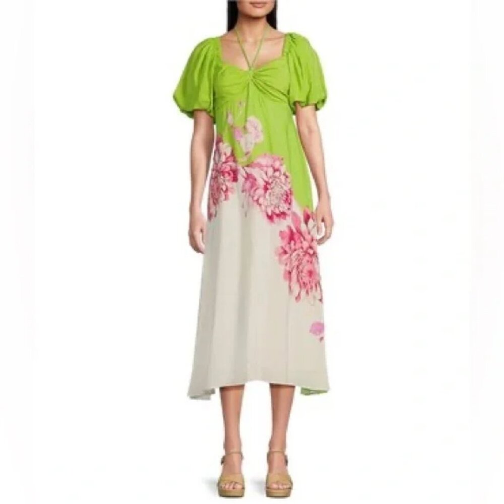 NWT Alex Marie Monroe Floral Midi Dress with Puff Sleeves